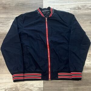Denim & Flower Ricky Singh Navy Blue Red Mens Large Zip Up Bomber Jacket Varsity
